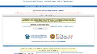 Training01 dcf - How to access DCF trainings 1. https://training01Log into your DCF training account: -dcf.myflorida.com/studentsite/admin/login.jsf 2. Scroll to the bottom of the page and click “Continue” 3. Click on “Instructor Led or Online Courses Enroll/Unenroll” 4. Click the tab labeled “Online Courses Enroll.”